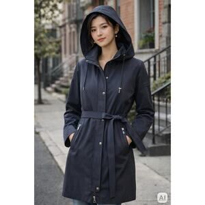 DKNY Women's Hooded NWT Trench Style Coat Sz G Lg Flattering Fit
